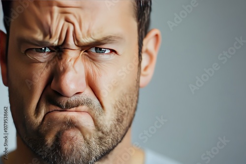 A man displaying a frustrated expression, conveying strong emotions.