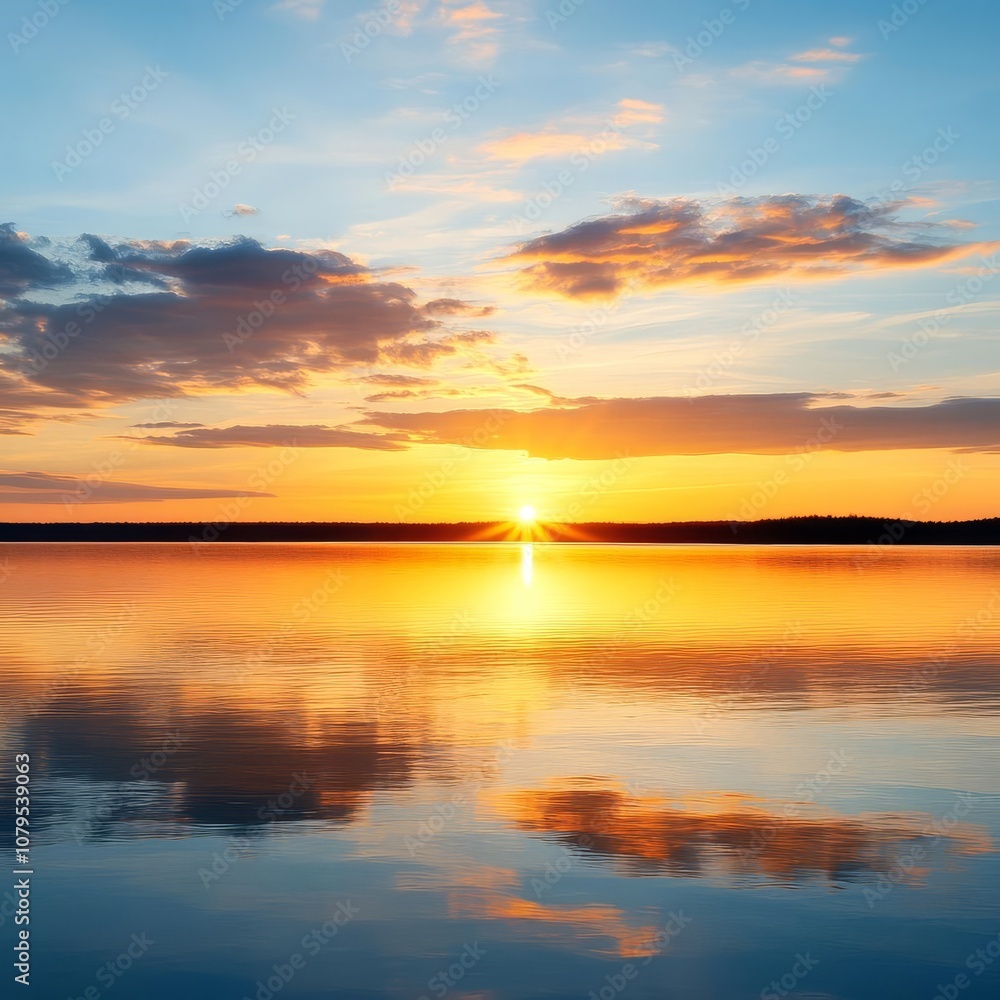 Sunset over lake, water reflections, tranquil, diffused natural light Sunset over lake, water reflections, tranquil, diffused natural light