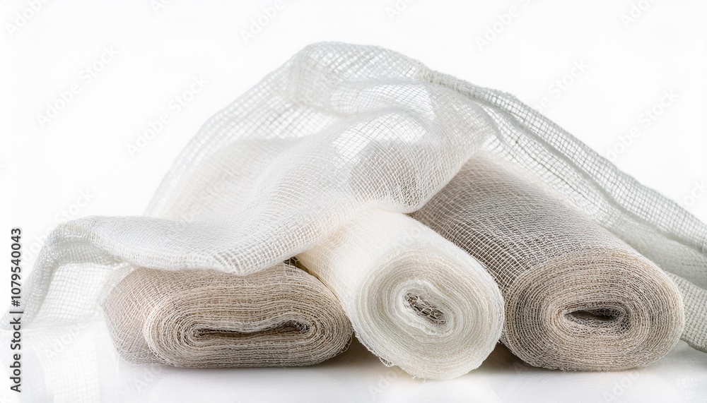 Gauze on White Background Isolated. Full Shot of Medical Devices.