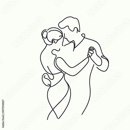  Silhouette of dancing couple in elegant line art style