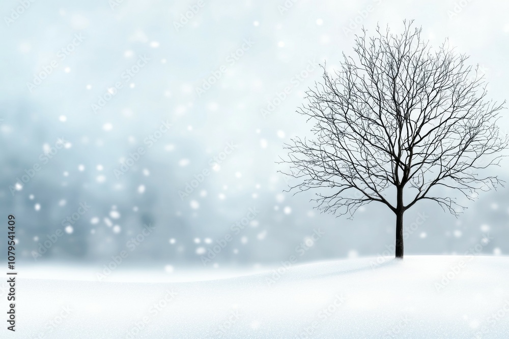 A snow covered tree stands in the middle of a snowy field A snow covered tree stands in the middle of a snowy field