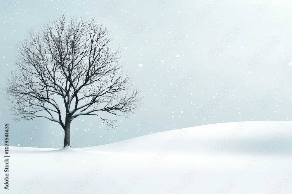 A tree stands alone in a snow-covered field A tree stands alone in a snow-covered field