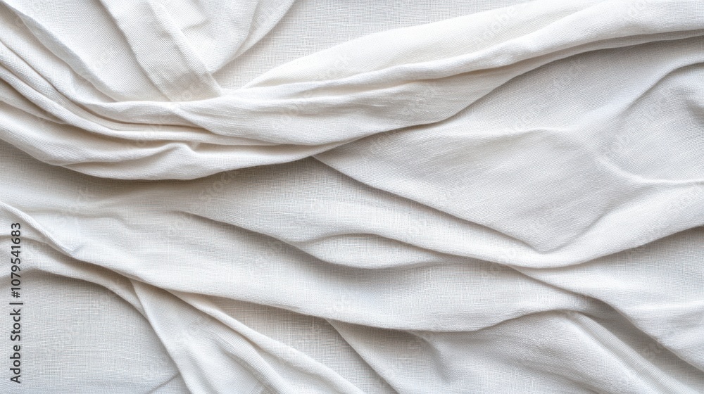 Elegant white fabric folds creating a textured and soft abstract background. Elegant white fabric folds creating a textured and soft abstract background.