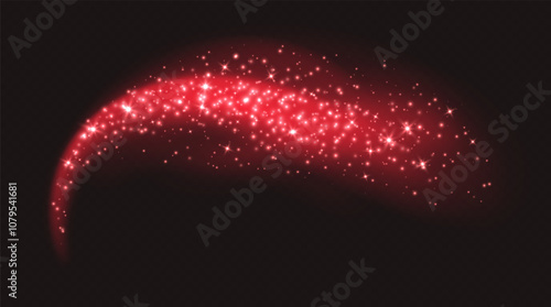 Red magic cloud with sparkles, stardust sparkling decoration. Glowing glitter smoke trail. Vector illustration.