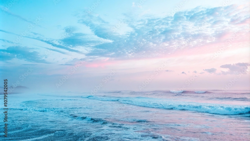 Obraz premium Soft blue pink hue blending with abstract background, creating a dreamy atmosphere, cloudlike textures, swirling colors, abstract backgrounds, gradient effects, ethereal effects