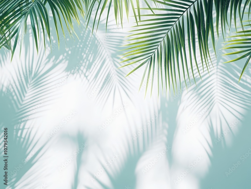 Fototapeta premium Abstract Tropical Palm Leaf Shadow Overlay - Light and airy summer background.