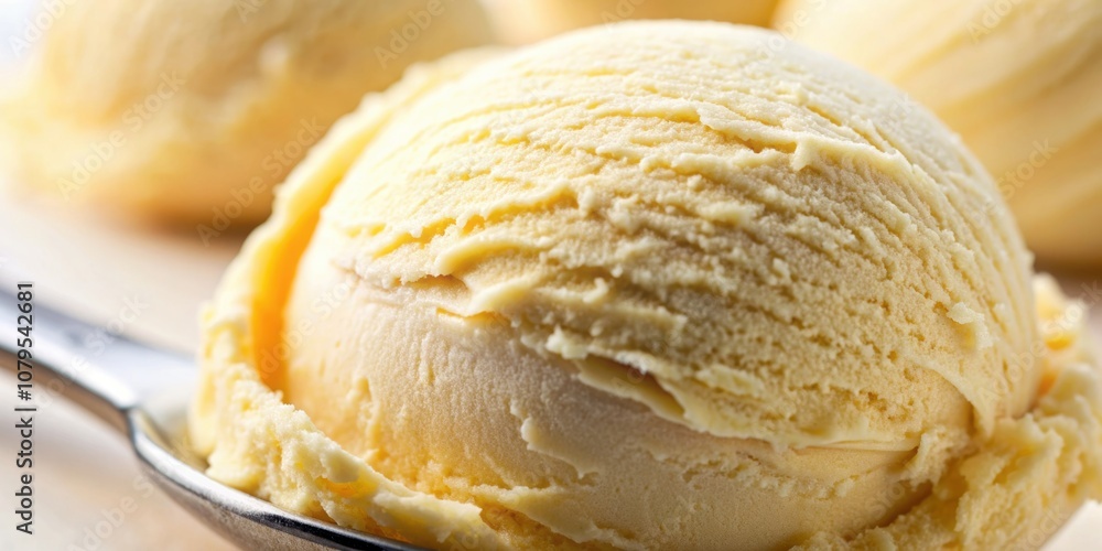 Macro shot of a pale yellow banana ice cream scoop with a creamy texture in a light setting , banana, ice cream, scoop, macro Macro shot of a pale yellow banana ice cream scoop with a creamy texture in a light setting , banana, ice cream, scoop, macro