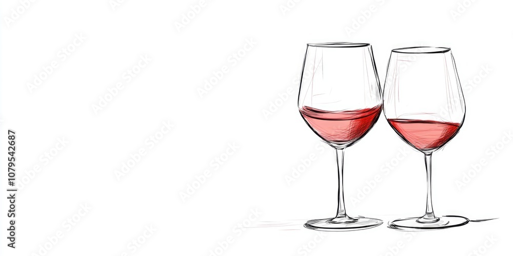 Two wine glasses with red wine in them. The wine glasses are placed on a white background. Concept of celebration and enjoyment, as the wine glasses are often associated with special occasions Two wine glasses with red wine in them. The wine glasses are placed on a white background. Concept of celebration and enjoyment, as the wine glasses are often associated with special occasions