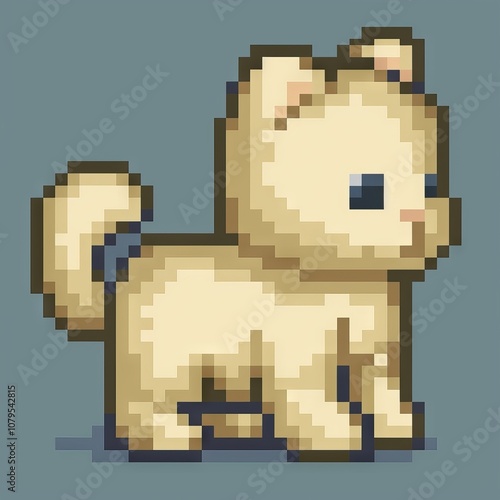 Pixel art cat illustration, cute retro style kitten, vintage digital aesthetic, blocky feline graphics, animal pixel art concept photo