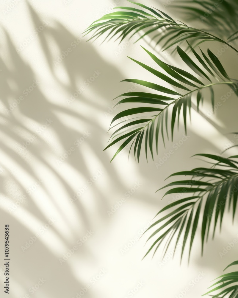 Tropical Palm Leaf Shadow on White Wall Background - Summer Minimalist Abstract Design Tropical Palm Leaf Shadow on White Wall Background - Summer Minimalist Abstract Design