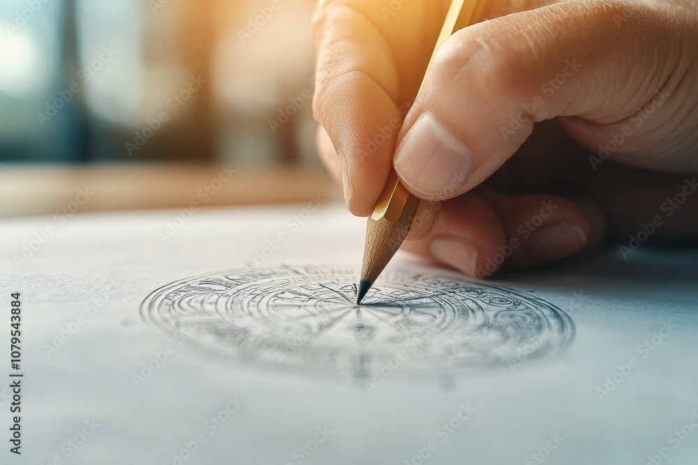 A person is drawing a circle with a pencil on a piece of paper, astrological calculations of astrologer A person is drawing a circle with a pencil on a piece of paper, astrological calculations of astrologer