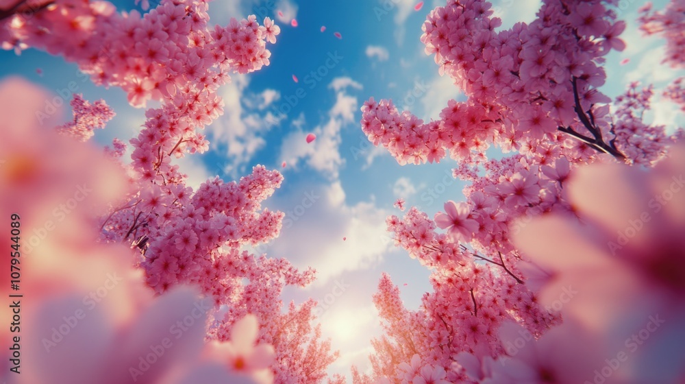 Beautiful pink tree with pink flowers and blue sky in the background. The flowers are in full bloom and the sky is clear and blue. Concept of peace and tranquility Beautiful pink tree with pink flowers and blue sky in the background. The flowers are in full bloom and the sky is clear and blue. Concept of peace and tranquility