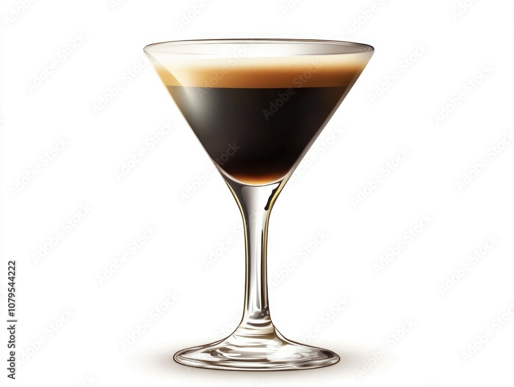 Martini glass filled with a dark liquid. The glass is almost full, with only a small amount of liquid left at the top. The drink appears to be a martini, as it is served in a martini glass Martini glass filled with a dark liquid. The glass is almost full, with only a small amount of liquid left at the top. The drink appears to be a martini, as it is served in a martini glass