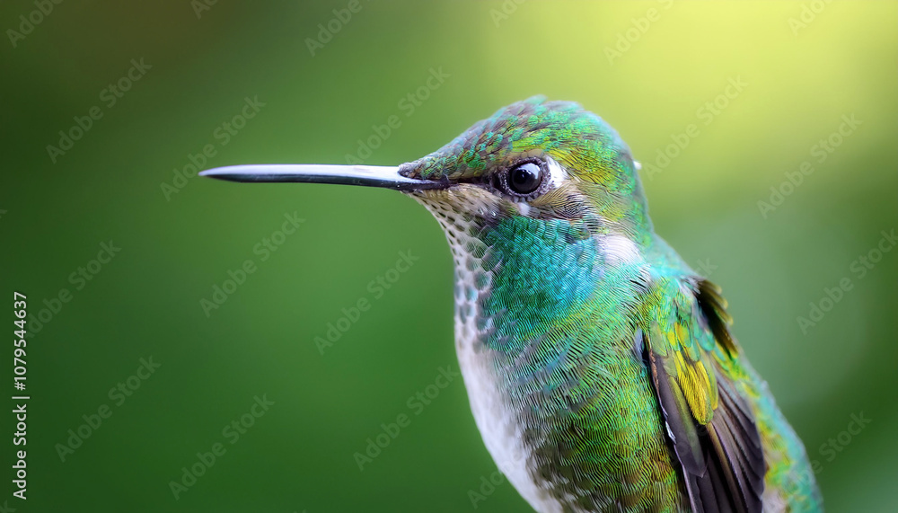 Fototapeta premium Hummingbird isolated with blur green bokeh background
