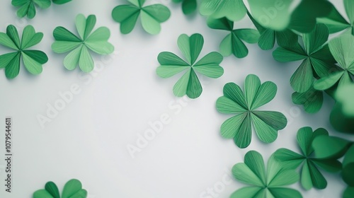 Green leafy pattern with a white background. The pattern is made up of green clovers