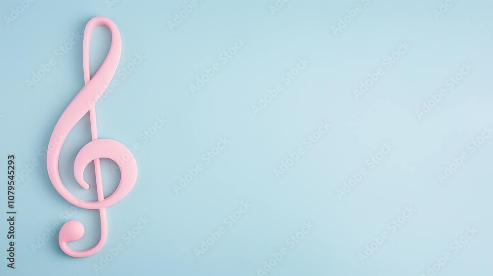Pink treble clef sculpture on light blue background evokes artistic minimalism and harmony in music concept Pink treble clef sculpture on light blue background evokes artistic minimalism and harmony in music concept