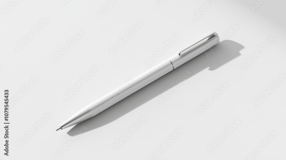 White Pen Mockup with Shadow on White Background for Branding and Design Projects. White Pen Mockup with Shadow on White Background for Branding and Design Projects.