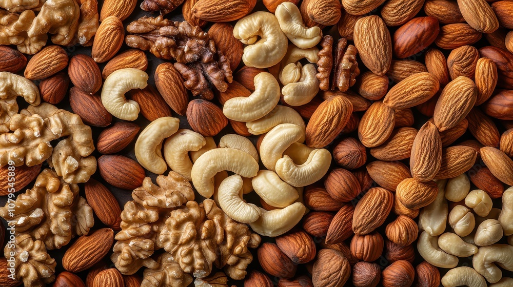 Close-up of Almonds, Cashews, and Walnuts - Healthy Snack Food Background Texture. Close-up of Almonds, Cashews, and Walnuts - Healthy Snack Food Background Texture.