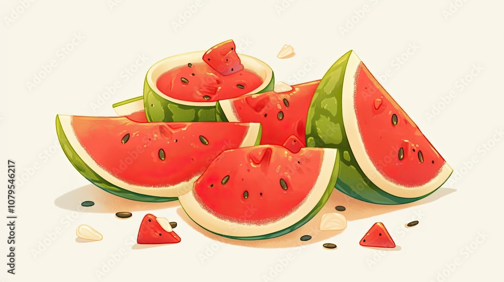 Slices of Watermelon with Seeds and Rind Slices of Watermelon with Seeds and Rind