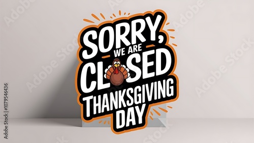 a sign board with typescript 'sorry, we are closed today' 'ThanksGiving Day' against white background, 3d render, poster, banner, vector illustration, created with generative ai photo