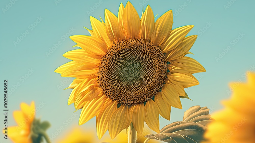 A Single Sunflower with Yellow Petals Against a Blue Sky A Single Sunflower with Yellow Petals Against a Blue Sky