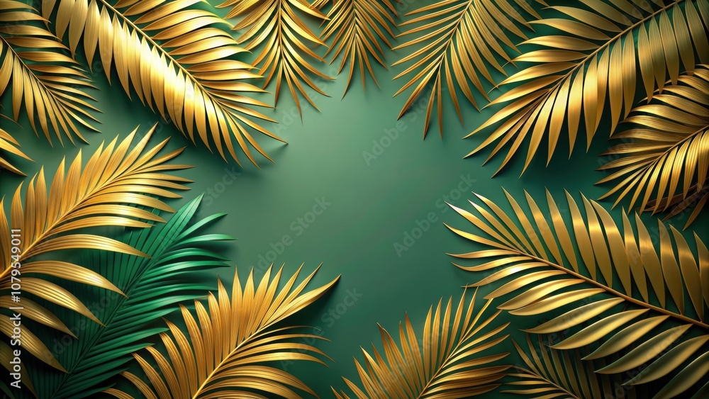Golden palm leaves wallpaper in vibrant shades of gold and green , tropical, foliage, nature, luxury, elegant, botanical Golden palm leaves wallpaper in vibrant shades of gold and green , tropical, foliage, nature, luxury, elegant, botanical
