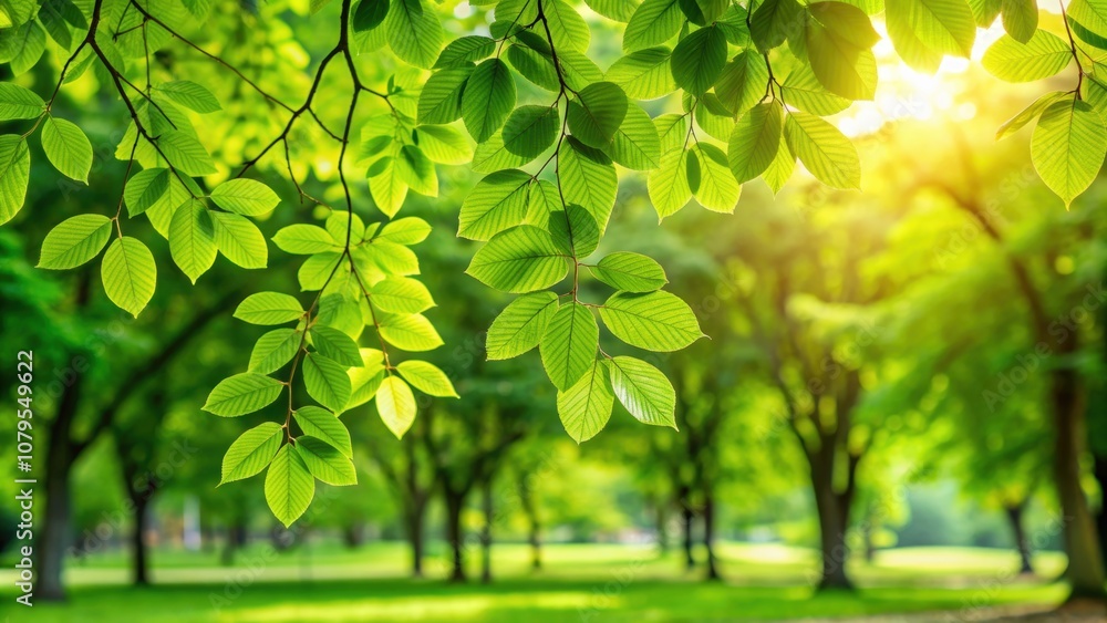 Obraz premium Green leaves of a tree in the park, nature, environment, summer, foliage, lush, vibrant, outdoor, greenery, plant, scenic