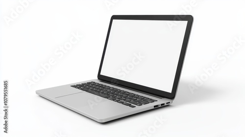 Modern Silver Laptop with Blank Screen Isolated on White Background.