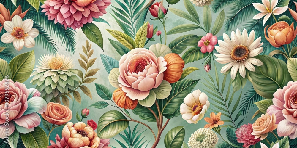 Botanical wallpaper featuring large flowers , floral, botanical, wallpaper, background, nature, bloom, blossom, garden, vibrant Botanical wallpaper featuring large flowers , floral, botanical, wallpaper, background, nature, bloom, blossom, garden, vibrant