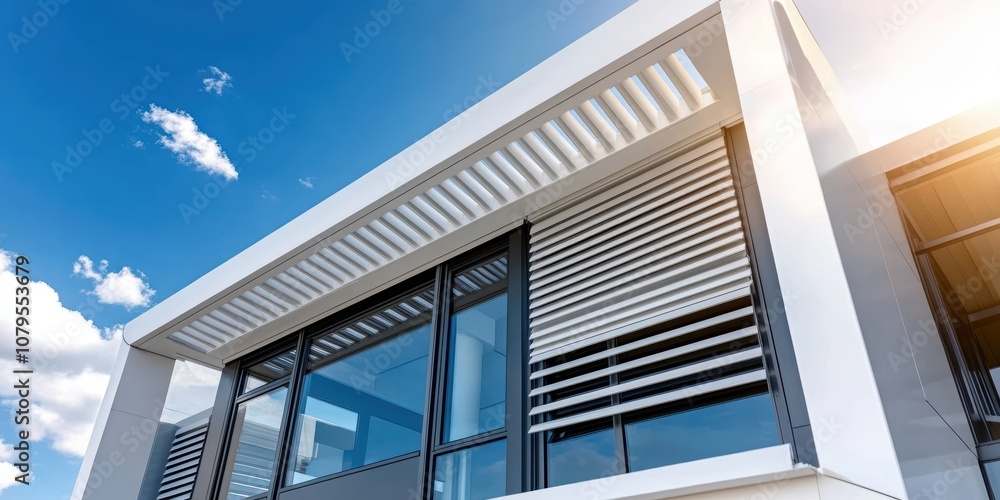 Installing outside roller blinds for contemporary windows in modern architecture urban environment exterior view design concept Installing outside roller blinds for contemporary windows in modern architecture urban environment exterior view design concept