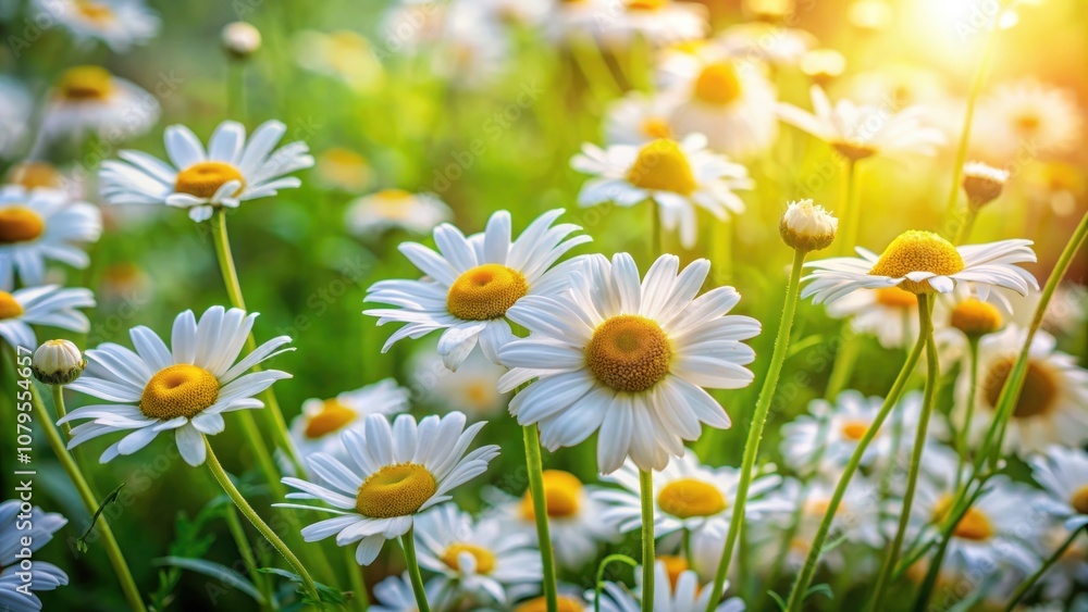 Fototapeta premium Blooming chamomile flowers in a lush garden , chamomile, flowers, blooming, garden, nature, botany, plants, relaxation, herbal
