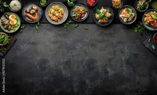 Asian Cuisine on Black Background
