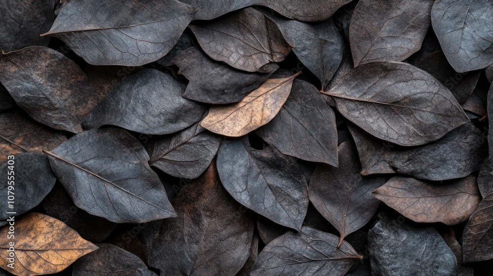 Close-up of a pile of dark brown and light brown leaves. Close-up of a pile of dark brown and light brown leaves.