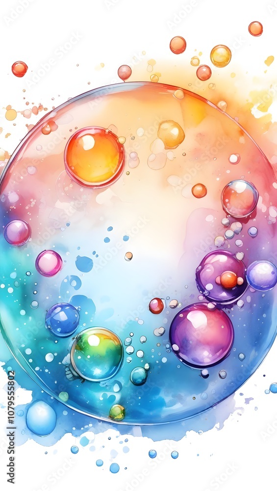Colorful bubbles floating in a vibrant water splash against a white background. Generative AI Colorful bubbles floating in a vibrant water splash against a white background. Generative AI