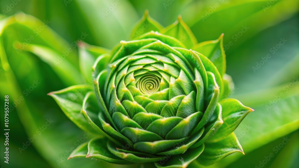 Close-up of a tightly closed light green flower bud with a spiral pattern of leaves, perfect for wallpapers, flower Close-up of a tightly closed light green flower bud with a spiral pattern of leaves, perfect for wallpapers, flower