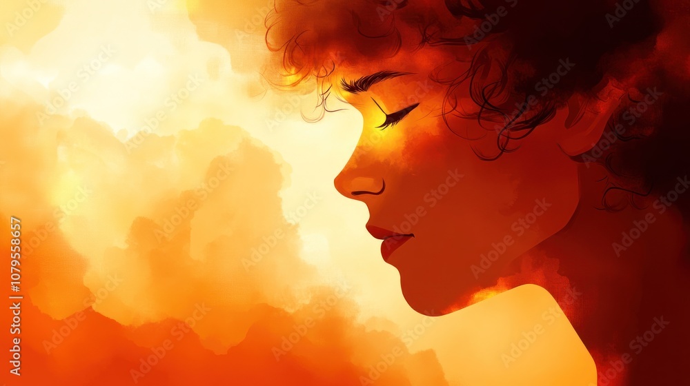 A stylized profile of a person amidst warm, glowing colors, evoking emotion and introspection. A stylized profile of a person amidst warm, glowing colors, evoking emotion and introspection.