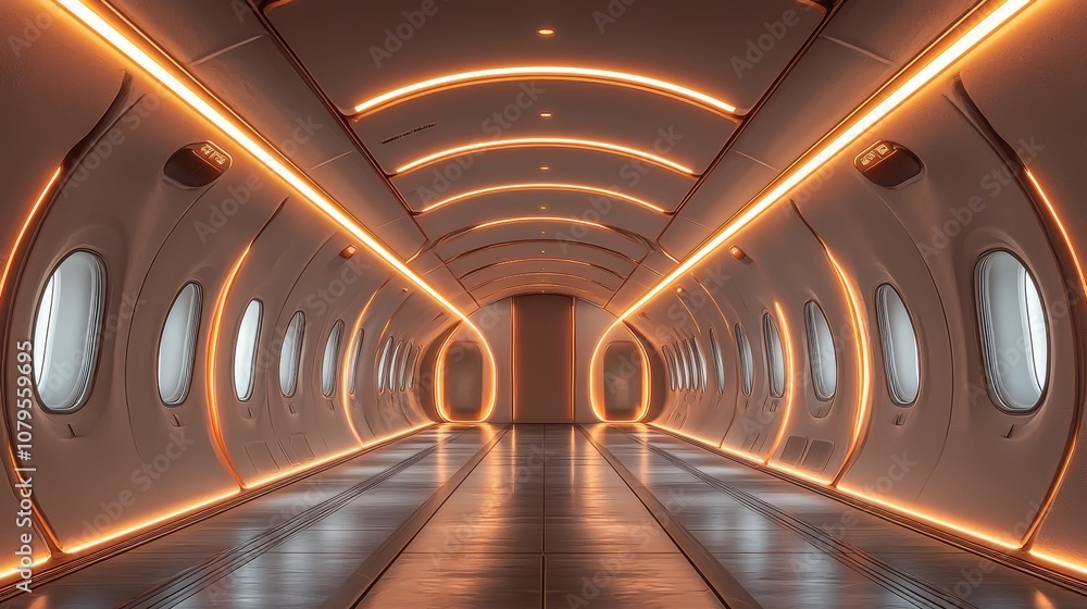 Experience the elegance of modern air travel with stylish airplane cabin lighting at the airport Experience the elegance of modern air travel with stylish airplane cabin lighting at the airport