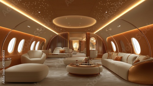 Discover the ultimate travel experience aboard an airplane with cozy soft orange lighting at the airport photo