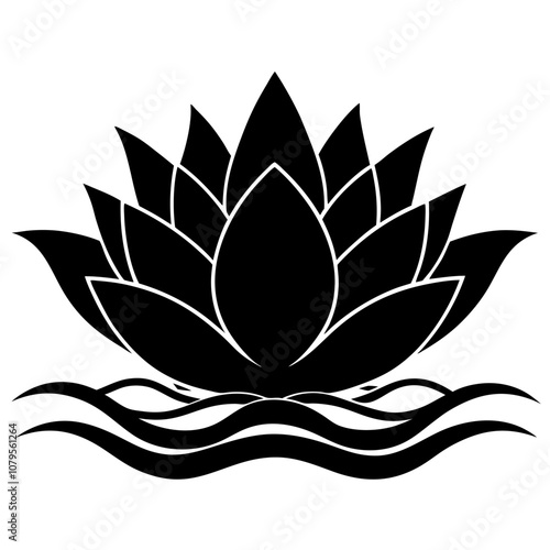 a silhouette of a lotus flower rising