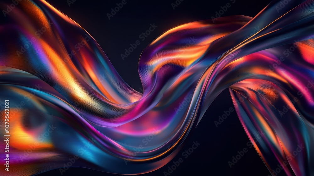 Naklejka premium Abstract Holographic Waves in Vibrant Colors - Digital Art Background