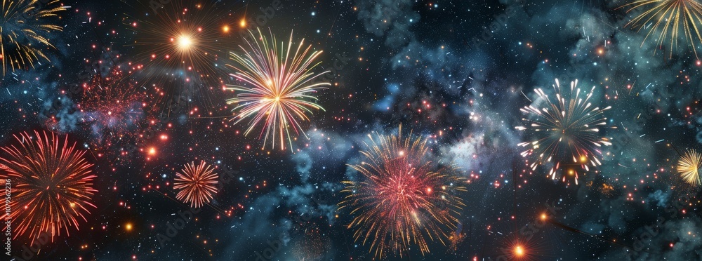 Fototapeta premium Festive Fireworks Against a Starry Sky