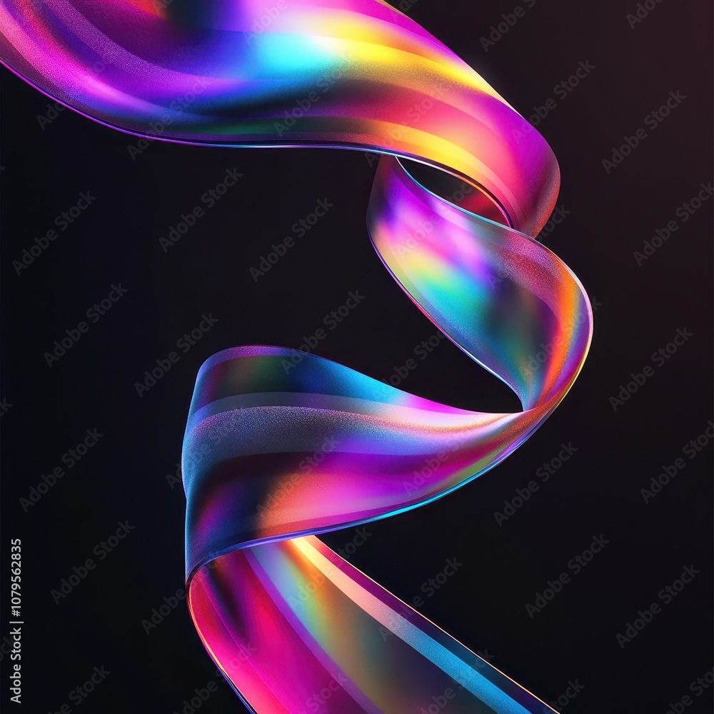 Abstract Colorful Ribbon Swirl on Black Background, Futuristic Design, Modern Art, Graphic Design Element