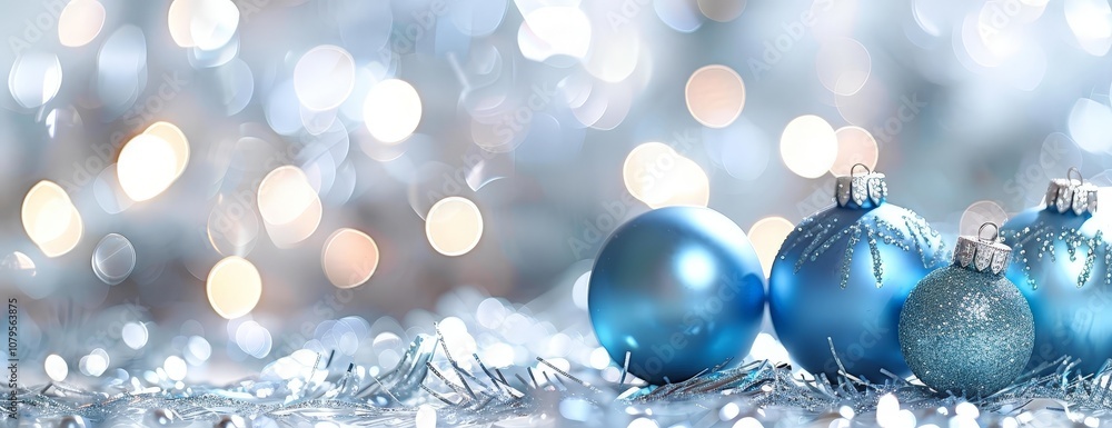 Blue Christmas Ornaments with Bokeh Lights Blue Christmas Ornaments with Bokeh Lights
