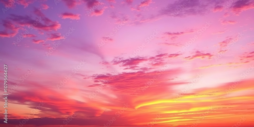 Naklejka premium Vibrant purple and orange hues painting the sky at sunset, vibrant, evening, hues