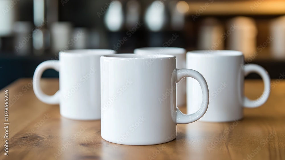 White mugs placed on a wooden tabletop White mugs placed on a wooden tabletop