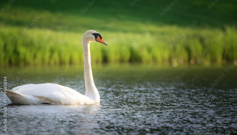 Swan bird isolated with blur green bokeh background Swan bird isolated with blur green bokeh background