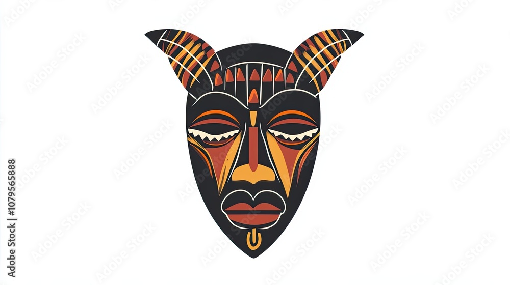 African Tribal Mask with Geometric Patterns and Horns African Tribal Mask with Geometric Patterns and Horns