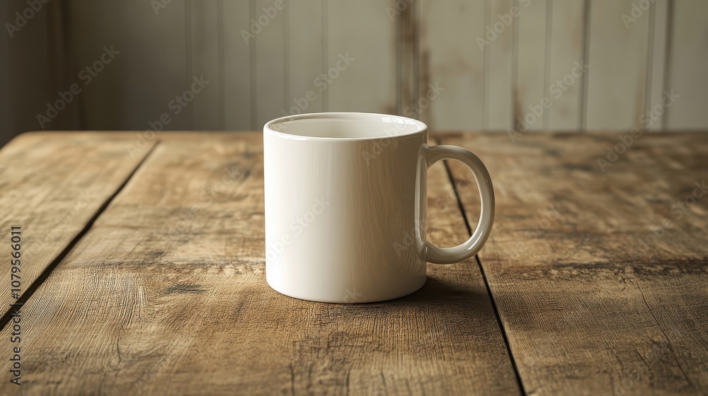White Mug on Rustic Wooden Table - Mockup Template for Branding and Design White Mug on Rustic Wooden Table - Mockup Template for Branding and Design