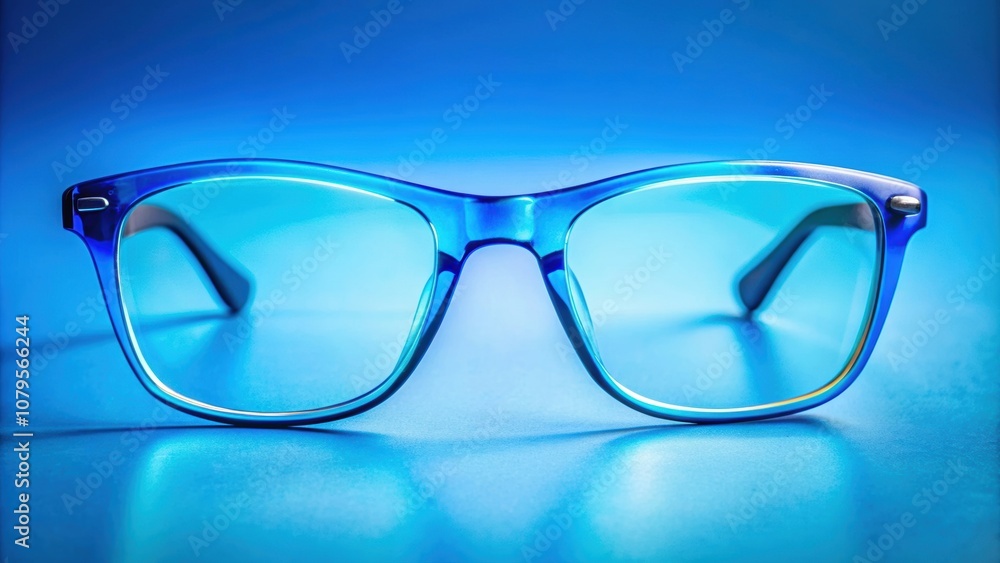 Close-up of modern eyeglasses with blue lenses, eyewear, fashion, accessory, stylish, trendy, vision, sight, close-up, modern Close-up of modern eyeglasses with blue lenses, eyewear, fashion, accessory, stylish, trendy, vision, sight, close-up, modern