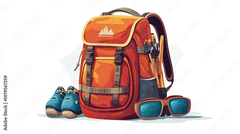 Orange Backpack with Hiking Gear Orange Backpack with Hiking Gear